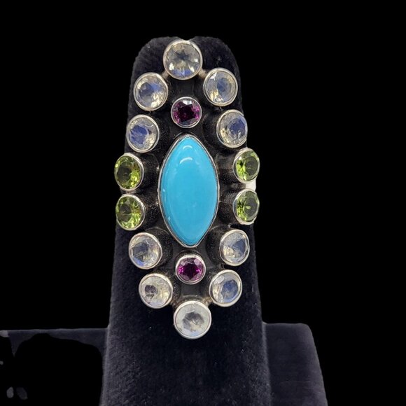 Nicky Butler Sz 8 Turquoise Gems Marquise Shape Ring Size 8 .925 Sterling Silver - Picture 1 of 4